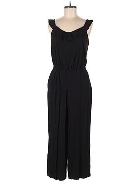 LOFT Black Ruffle-Trim Sleeveless Jumpsuit